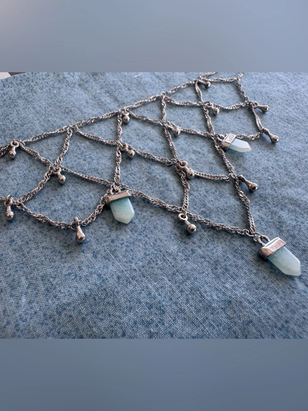 Vintage Free People Y2K Silver Chain Body Necklace with Aqua Crystal Pendants - Picture 5 of 8